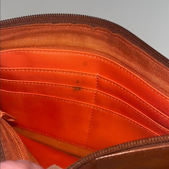 J Jill Brown Leather Wristlet Clutch/ one size preowned - Picture 10 of 11